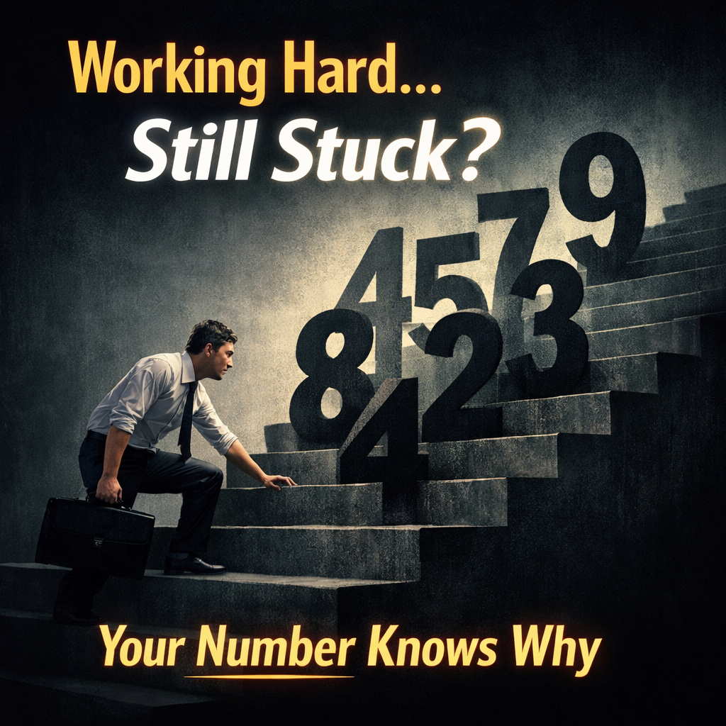 Person struggling to grow despite hard work with numerology Birth numbers symbolizing energy blocks in career success